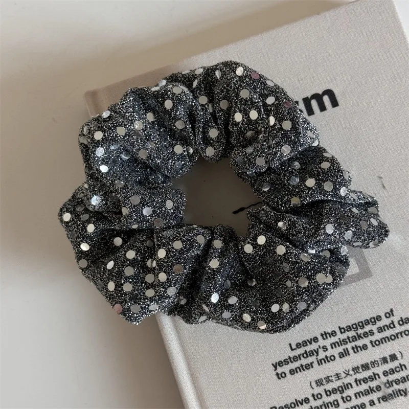 Silver sequined sequined silk fabric hair band bow phone line large intestine ring high elastic headrope new hair accessories. image 6