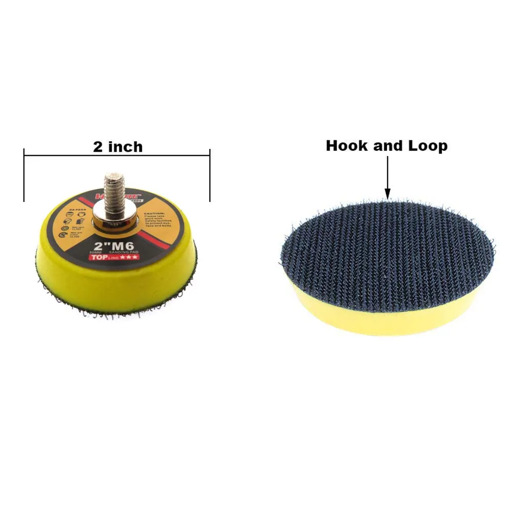 Kit de almohadillas de lijado con gancho y bucle de 2 pulgadas, 9 Uds., almohadilla de repuesto de disco de lijado M6 con accesorio de taladro de mandril de 1/8" para lijado de amoladora