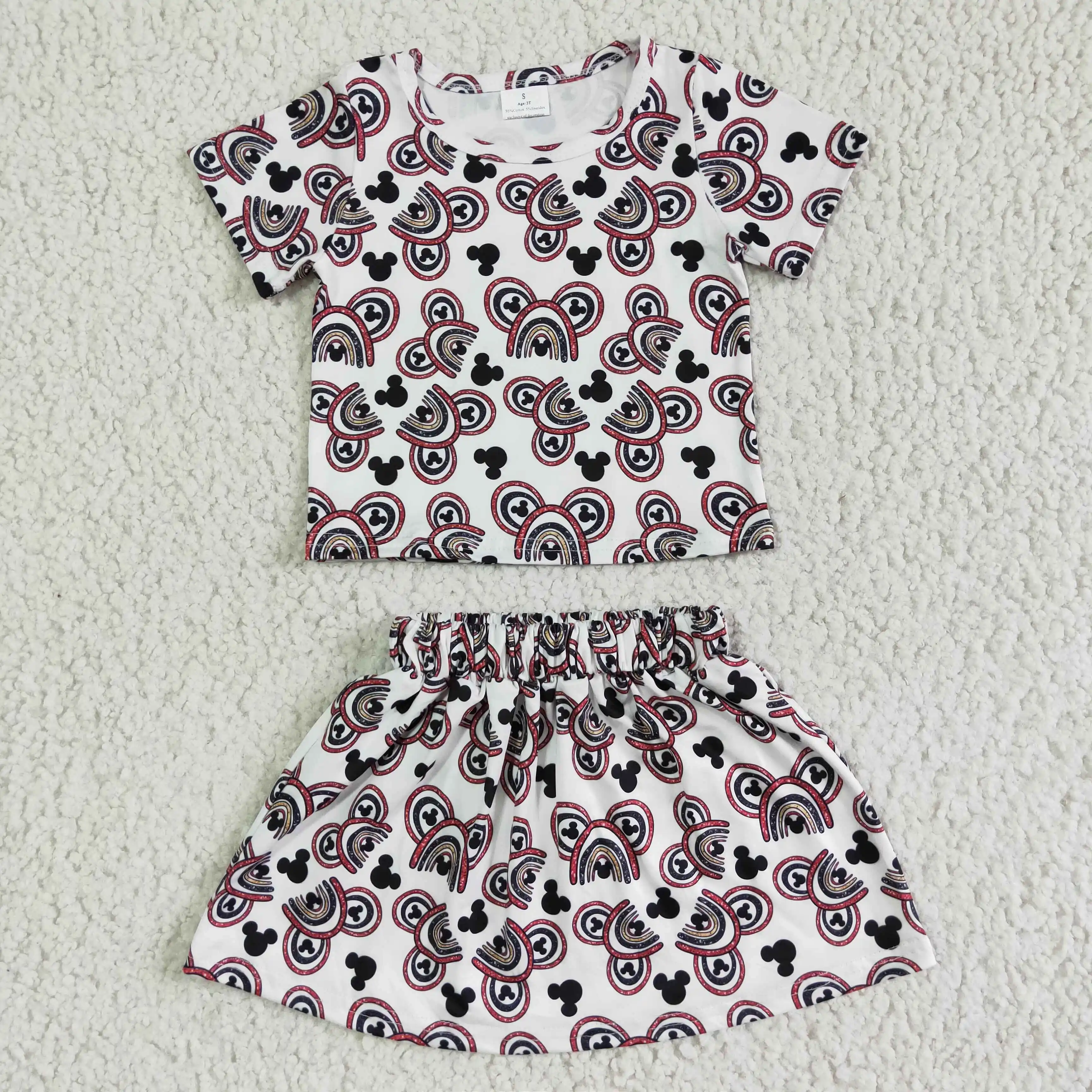 

H​ot Sale ODM OEM Child 2PCS Fancy Apparels Toddler Cartoon Clothes Outfits Baby Summer Skirt Sets