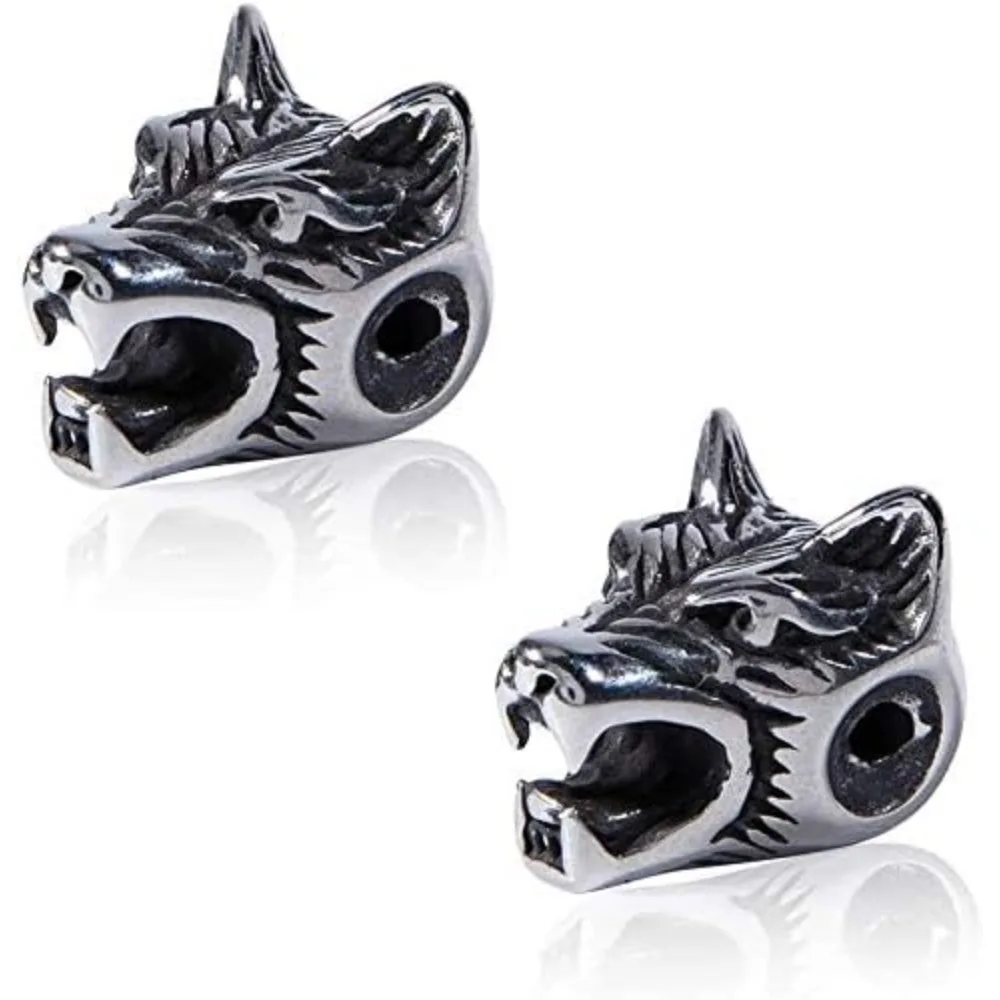 10pcs Wolf Loose Bead 2mm Hole Stainless Steel Tibetan Beads14mm Antique Silver Spacer Beads Metal Bead Animal Head European