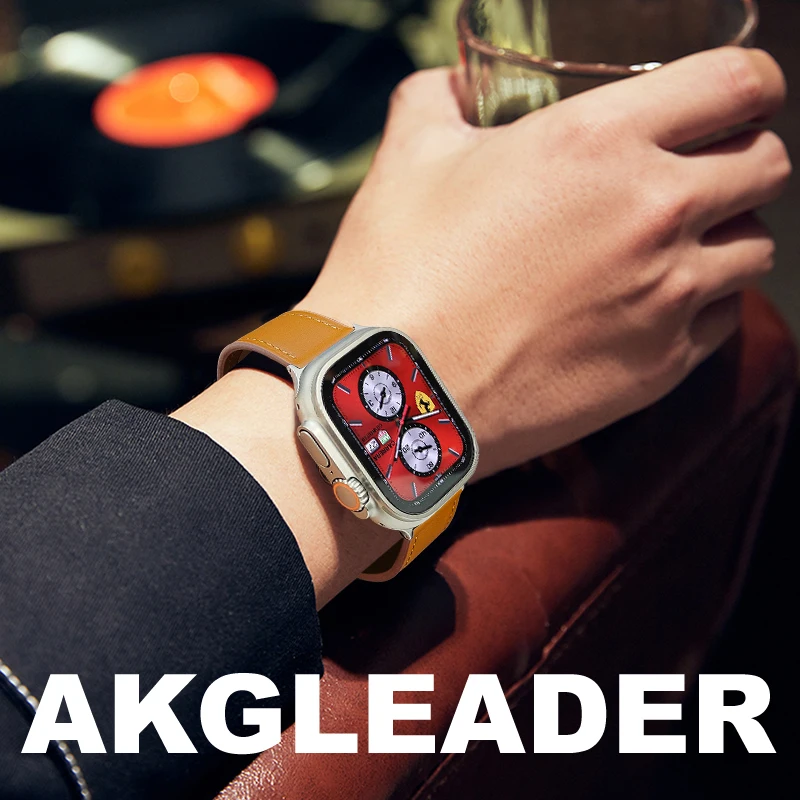 AKGLEADER 24 wide Leather Ultimate Classic Cowhide buckle Watch Strap for apple watch Ultra 1/2 49mm band 45mm smart watch band