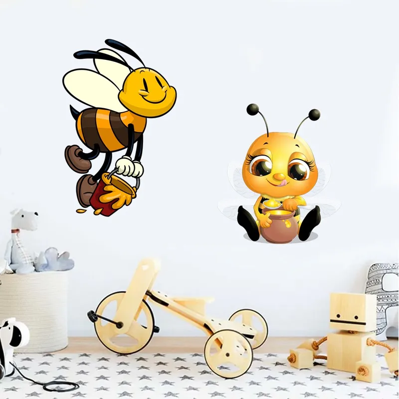 Tri koshki RC076 Cartoon Cute Little Flying Bee Child Wall Sticker Waterproof Decal Home Decoration Kids Room Door Toile Kitchen