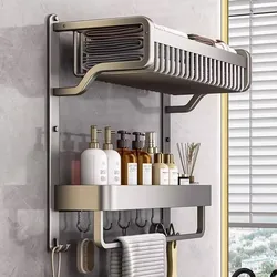 Toallero multifuncional de 2 capas para baño, espacio de almacenamiento montado en la pared de aluminio, accesorios de baño