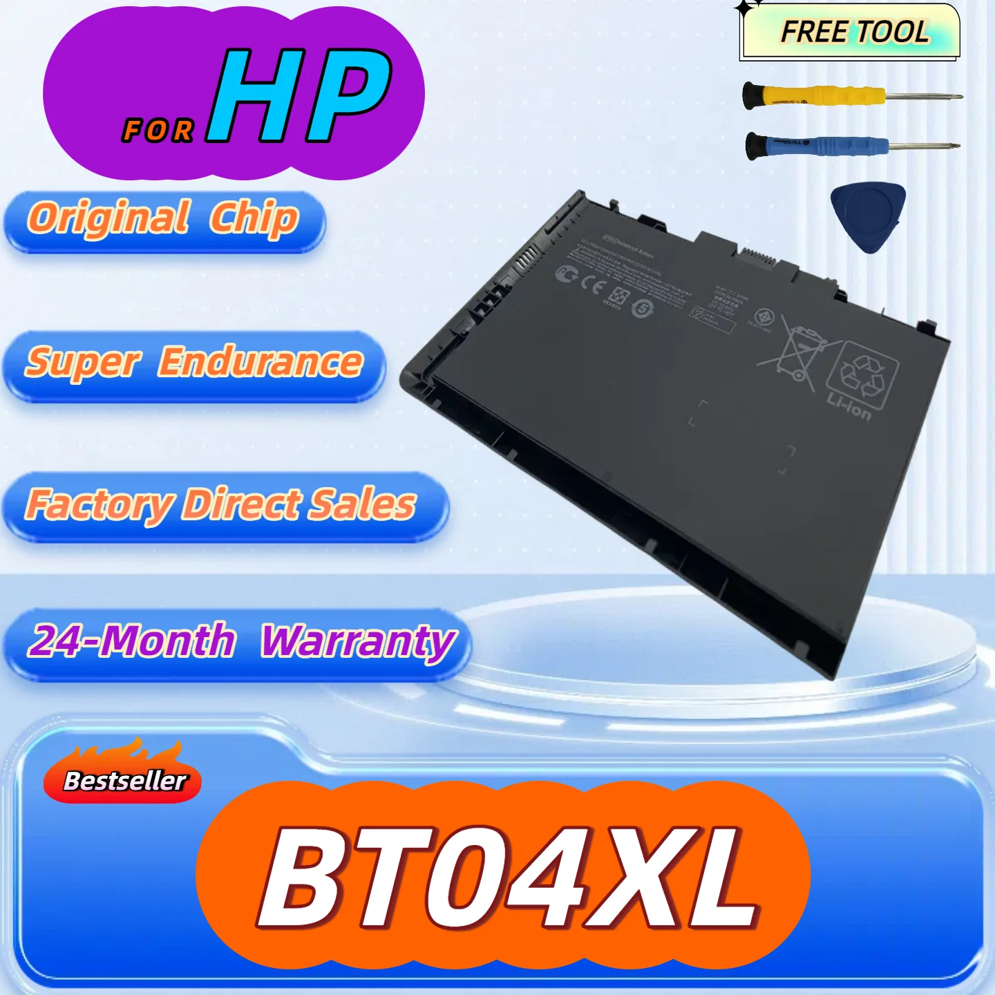 

BT04XL Battery for HP EliteBook Folio 9470 9470M 9480M HSTNN-IB3Z HSTNN-DB3Z HSTNN-I10C 687517-1C1 Free Tool+24M Warranty