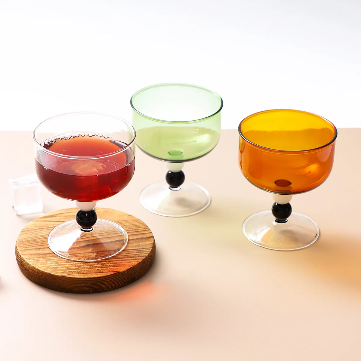 250ml Short Stemmed Goblet Contrast Color Heat Resistant Wine Glasses Cup Amber Green Grey Black Glass Cup 1 Piece