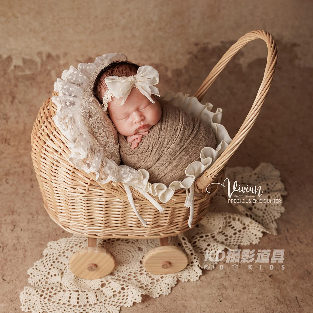Vintage Style Newborn Photography Props Kit Lace Bow Headband Knitted Hat Baby Posing Pillows Photo Studio Shooting Accessories