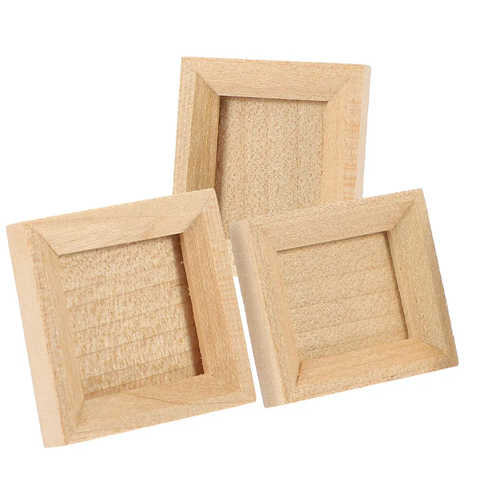 3Pcs Miniature Picture Frames Micro Scene Accessories Rustic Wood Frame for DIY Mini Photo Display Small Frame Decoration