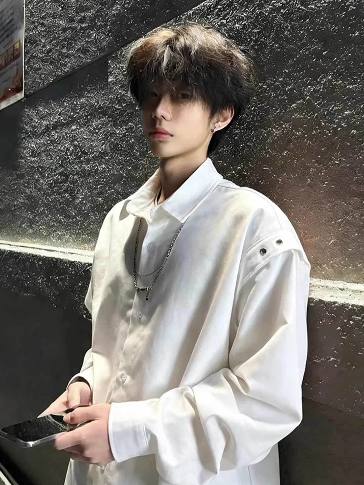 

Neapolitan White Long Sve irt for Men Youthful Design Sensation Premium Feeling Outerwear Casual Loose Fit Spring Wear