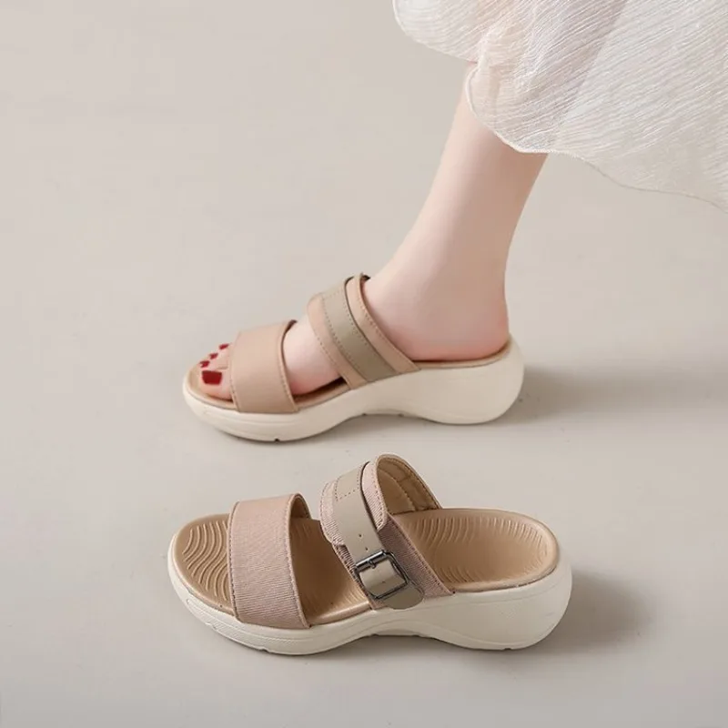 

2025 Thick Sole Slippers Lightweight Wedge Slipper Comfortable Open Toe Sandal Non Slip Casual Flat Shoes for Walking Travelling
