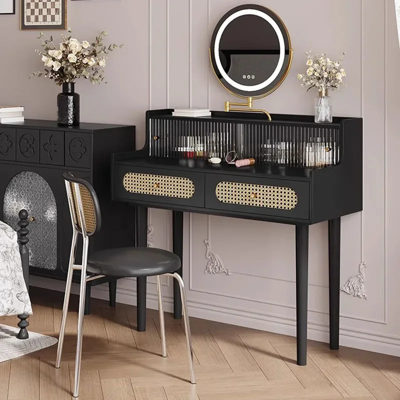 Organizer Black Antique Dressing Table with Mirror Comfortable Bedroom Dressers Makeup Headdresses Tocadores Bedroom Set  AA