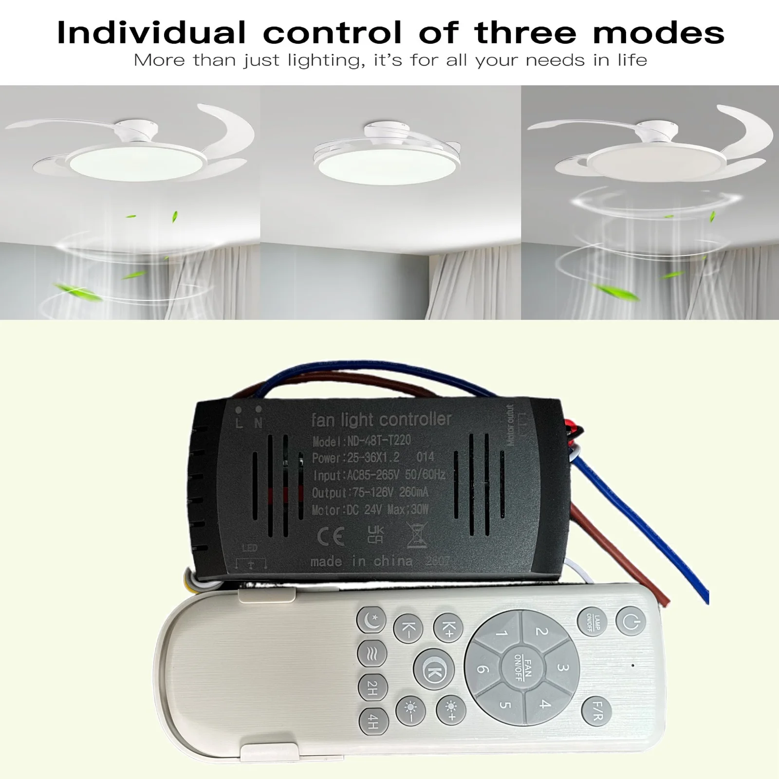 IRALAN Ceiling Fan Light Color Controller for Fan Light Lighting Transformer Intelligent Remote Control Dimmable LED Controller