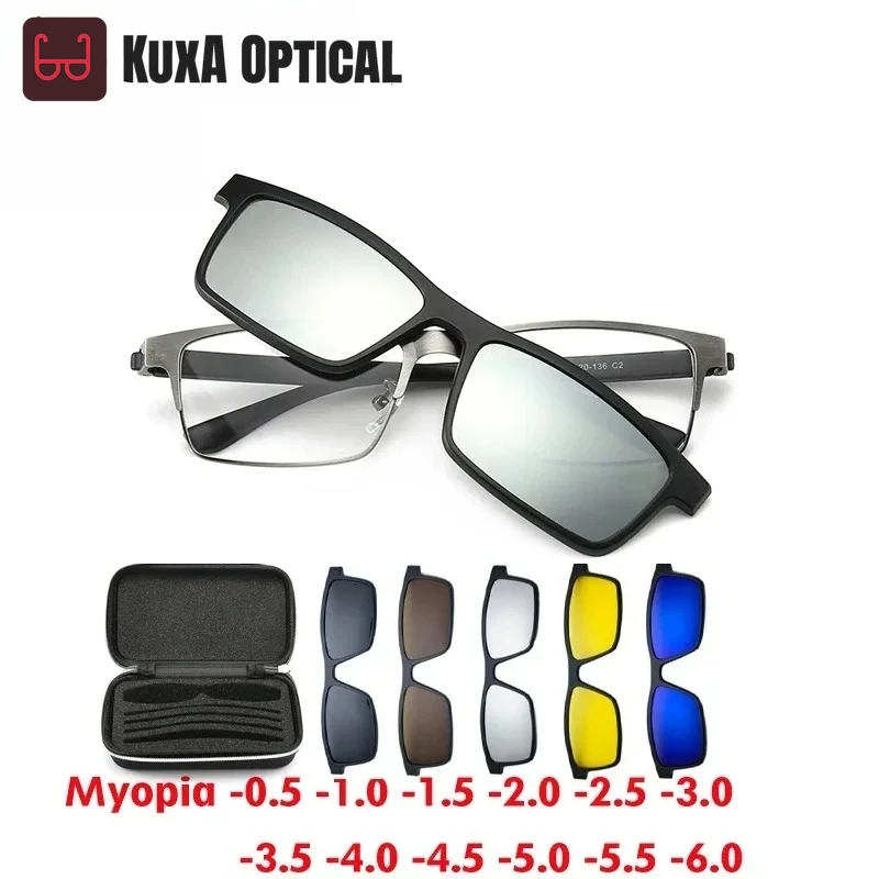 

Xuka Sports Square Myopia Glasses Sunglasses 2024 Magnet Clip Men Business Women Alloy Full Frame Custom Optics Eyewear -0.5 To
