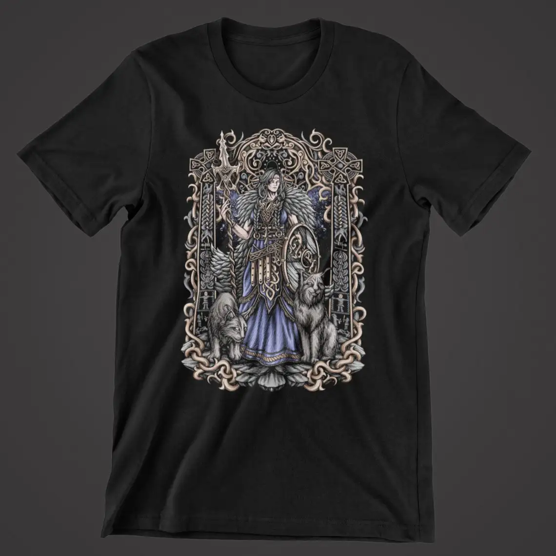 Norse Mythology Paganism Goddess Freyja with Cats T-Shirt Short Sleeve Casual 100% Cotton O-Neck Mens T-shirt Size S-3XL