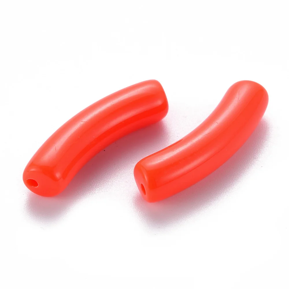 20pc Opaque Acrylic Beads Curved Tube Orange Red 32x9.5x8mm Hole: 1.8mm