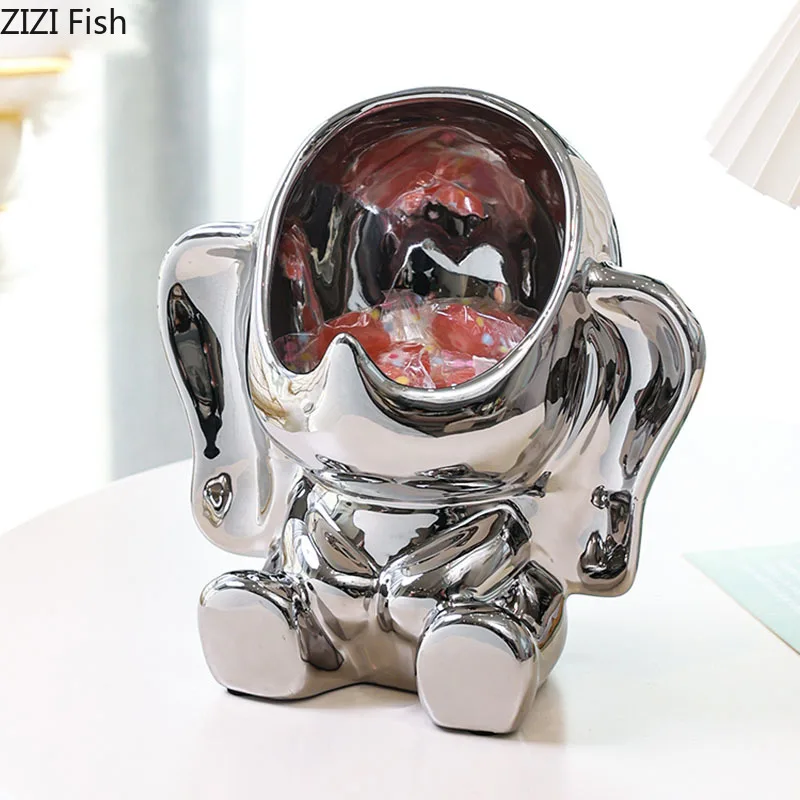 

Silver Elephant Ceramic Storage Trays Decorative Fruits Basket Animal Storage Ornaments Desk Decoration Candy Box Jewelry Dish