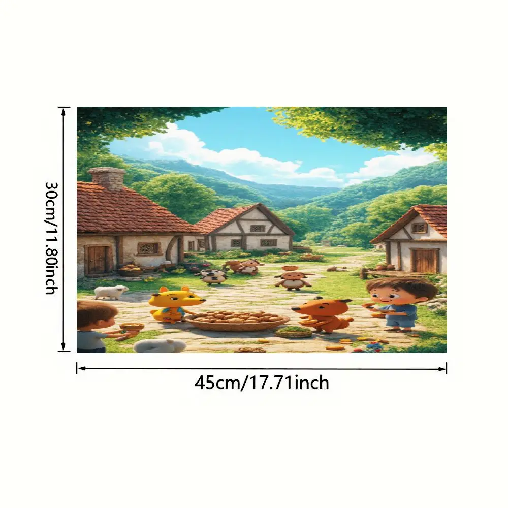 직사각형 플레이스매트 4개 세트, 다채로운 시골 디자인, 청소가 용이함, 주방 및 축제 행사에 적합, 12