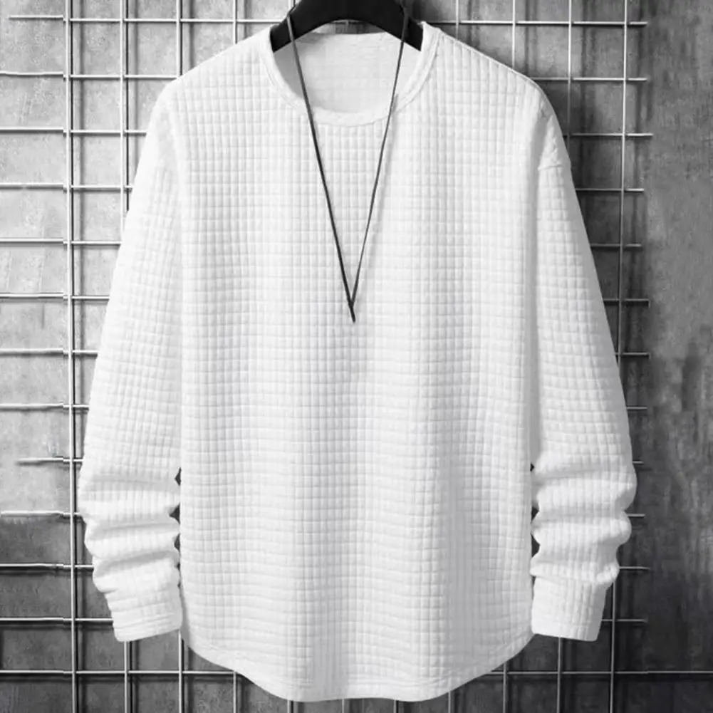 Men Sweatshirt Fall Sweatshirt Men's Waffle Texture Round Neck Sweatshirt Warm Pullover for Fall Winter Long Sleeve Loose Fit