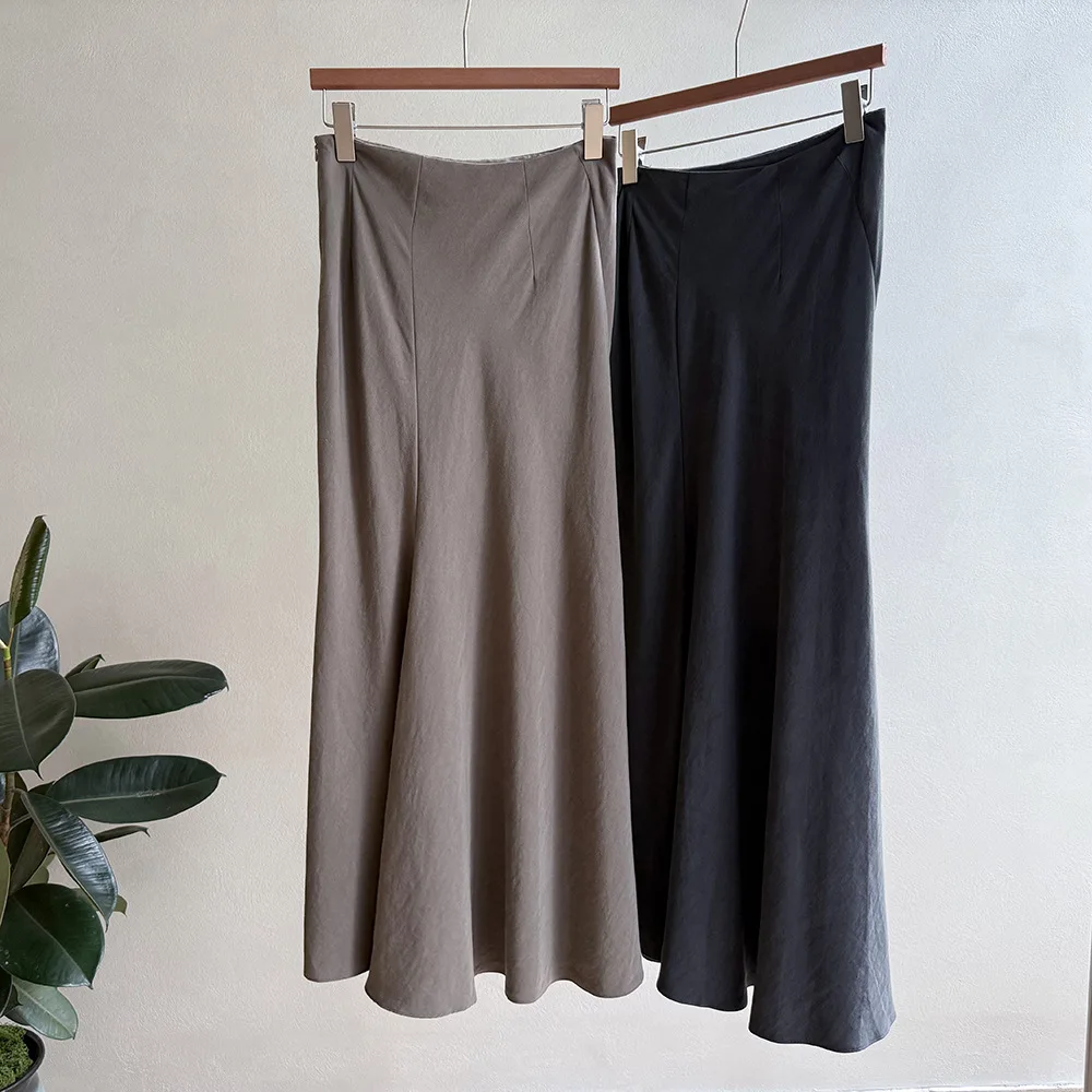 High Waist Fishtail Slit Bodycon Skirt Women Autumn Draped Slimming Casual Midi Pencil Skirt