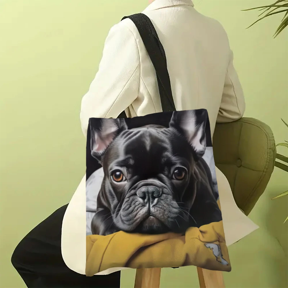 Cute French Bulldog Printed Shoulder Bag, Women\'s Versatile Storage Handbag, Shopping & Commuting Bag