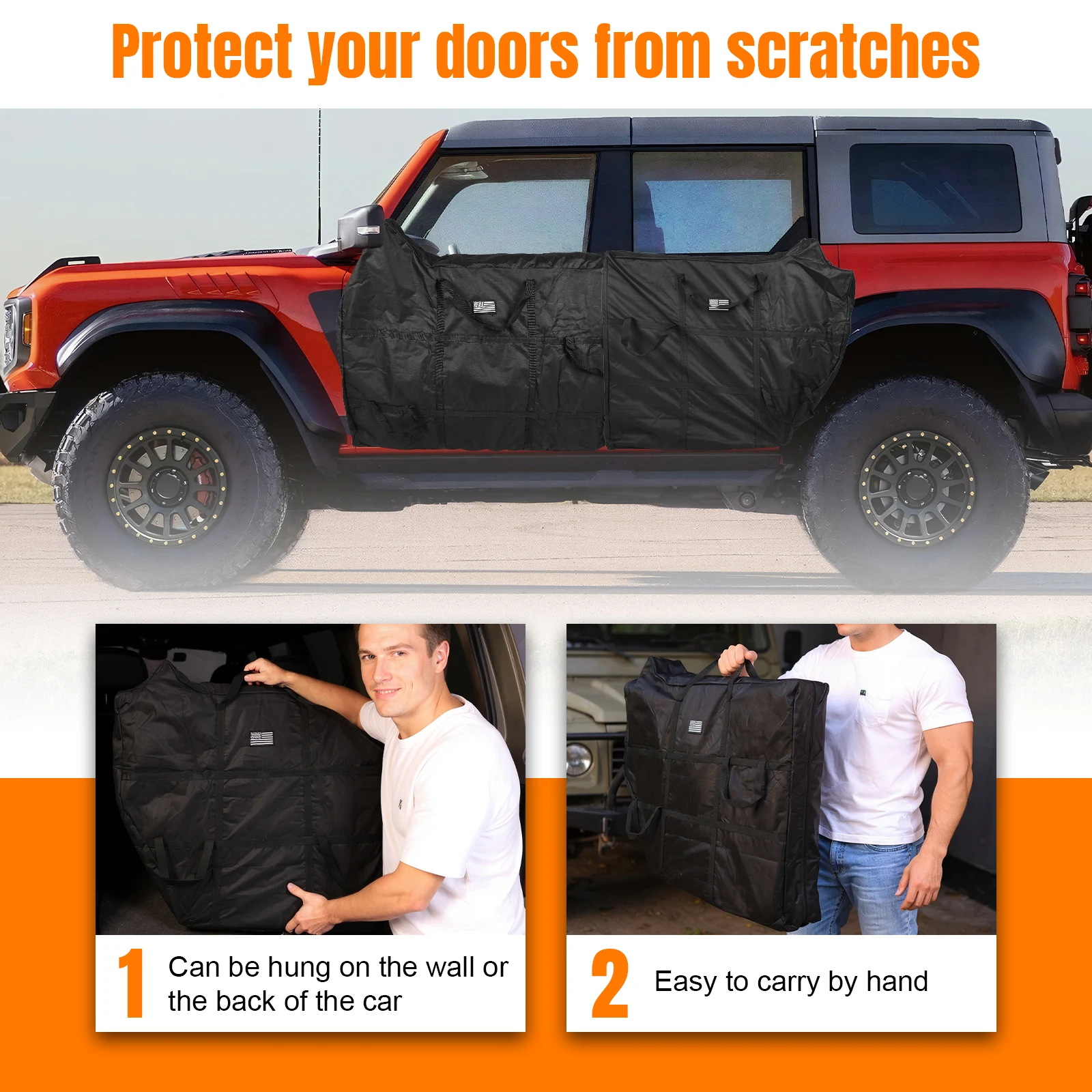 

4pcs Front Rear Door Storage Bags Organizer Oxford Cloth Doors Panels Organizer Bag with Handle for Ford Bronco 4-Door 2021-2025