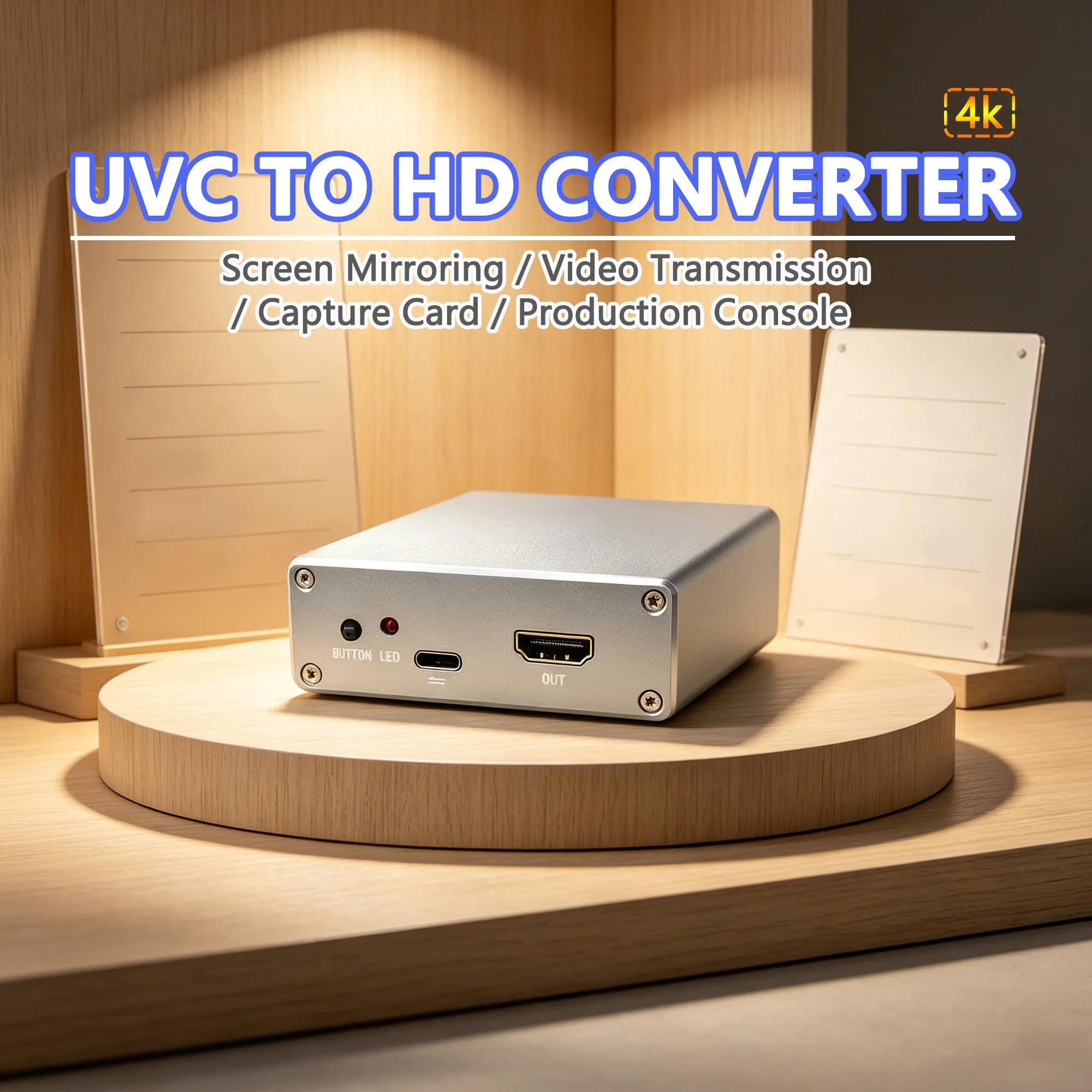 UVC-to-HD converter for monitors, TVs, and HD capture cards that converts UVC camera signals into HD signals
