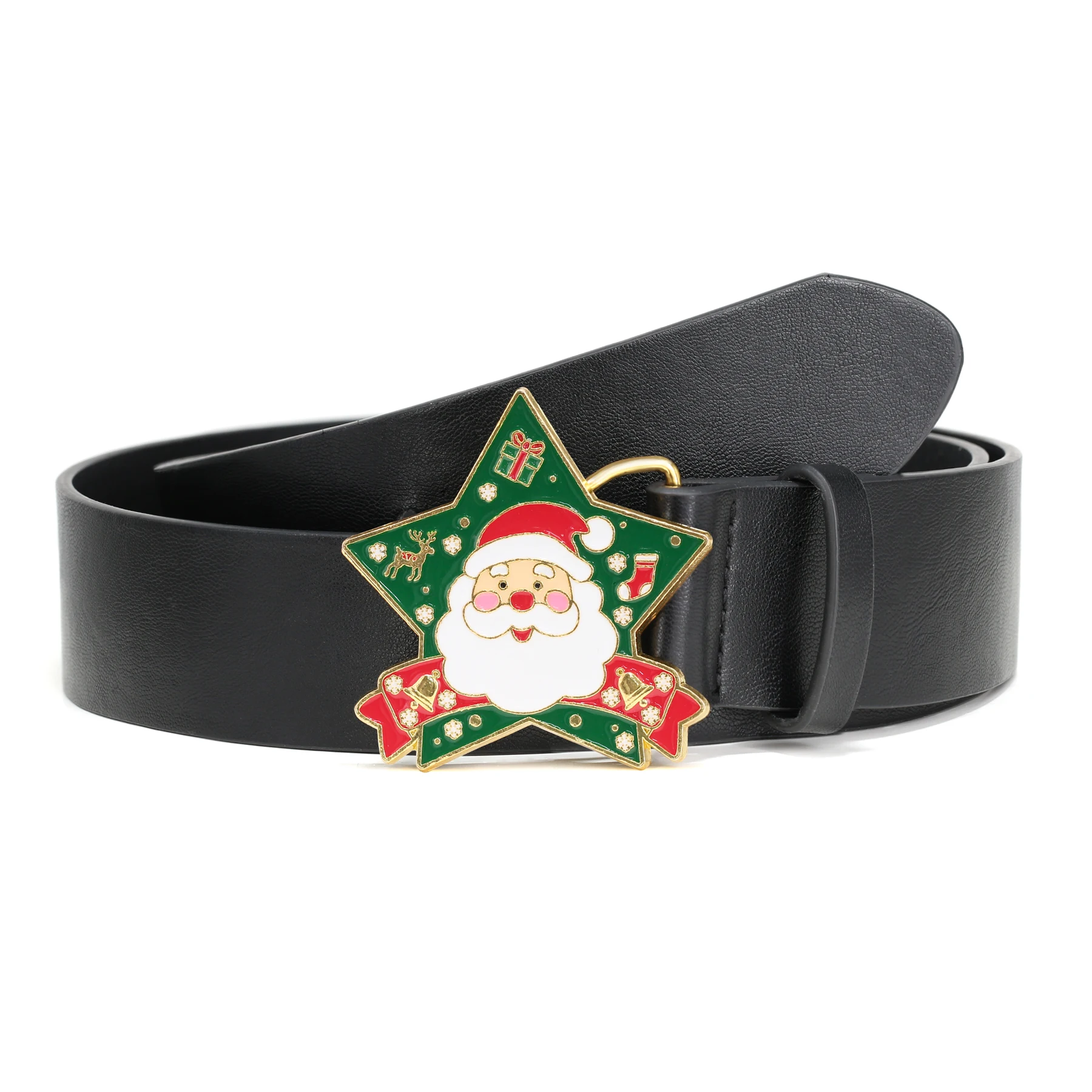 

Ремень Санта-Клауса, черный ремень из искусственной кожи для мужчин и женщин с пряжкой в виде звезды, рождественский повседневный мужской ремень для джинсовых брюк