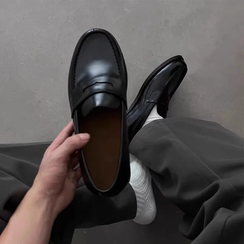 Bla Busin Loers décontractés à bout rond pour hommes à enfiler en cuir confortable pour les déplacements quotidiens et le travail