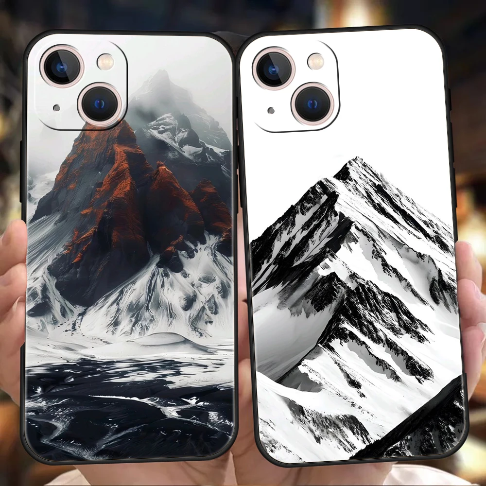 Black Mountain Peak Pattern Phone Case Cover for iPhone 17 16 15 14 13 12 Pro Max 17 Air 11 Pro Max Shockproof Soft TPU Shell