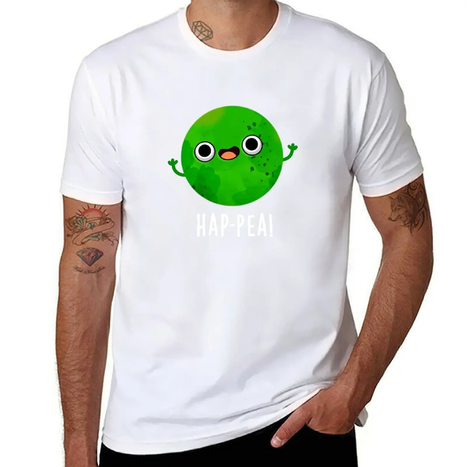 تي شيرت Happy Pea مضحك Happy Pea Puns (Dark BG) تي شيرت للرجال حزمة تي شيرت قطني مع مطبوعات تي شيرت