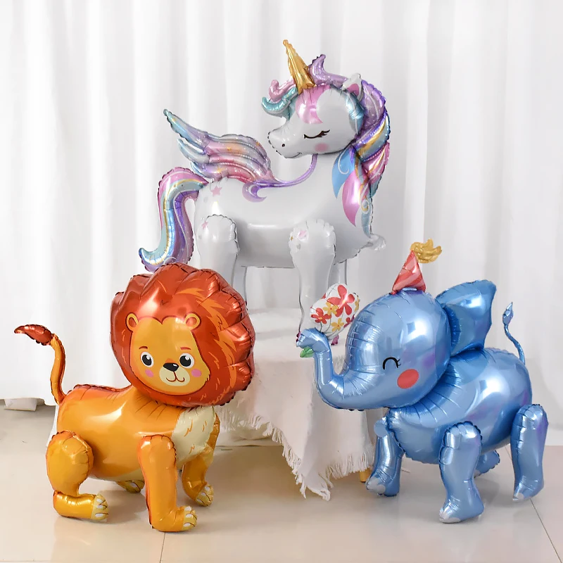 

1pcs Large 4D Elephant Lion Foil Balloons Unicorn Standing Birthday Party Decorations Baby Shower Supplies Kids Toys Air Globos