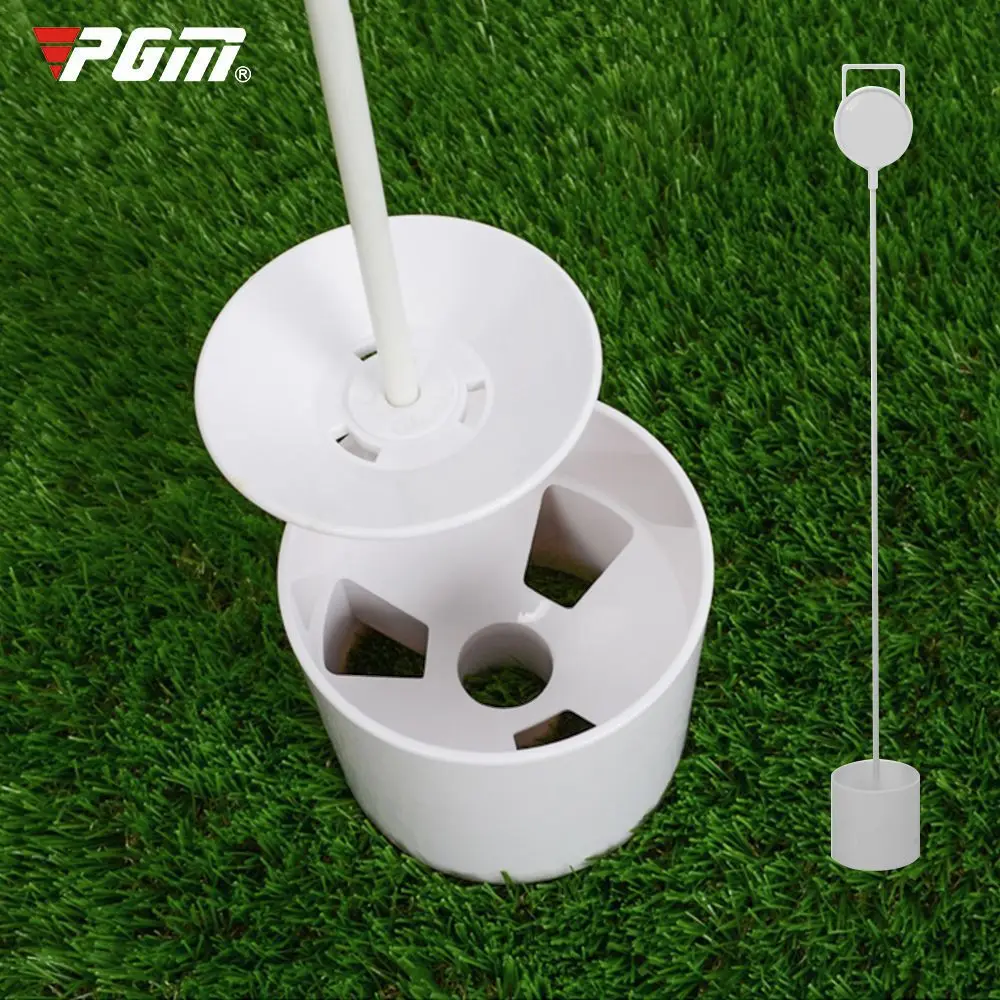 PGM-4-Hole Golf Green Flag Flagpole, Plastic Practice Hole Cup, Golf Course Trainer, White