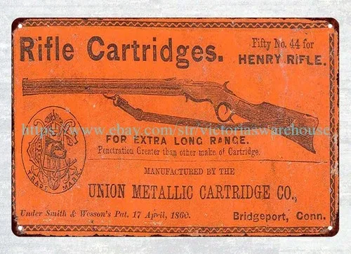 removable wall art UMC .44 Henry Rimfire rifle Cartridges metal tin sign