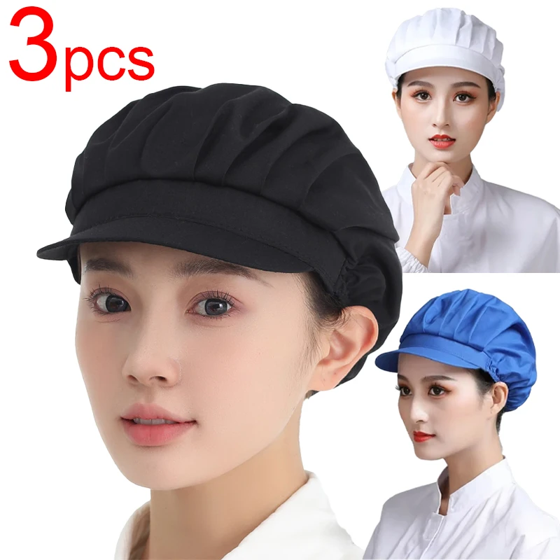 3pcs Food Work Hat Chef Cooking Hygienic Cap Kitchen Smoke-proof Dust Caps Catering Baking Elastic Hair Cap for Factory Workshop