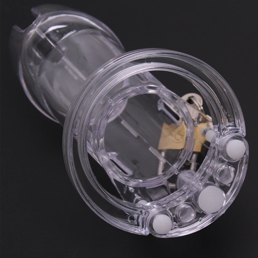 Dispositivo di castità maschile in plastica Gabbia per cazzi piccola/standard con anelli per pene di 5 dimensioni Gabbia di castità con serratura Giocattoli sessuali per uomini adulti