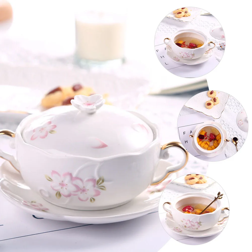 

1Set Embossed Double Handle Soup Bowl High-End Material Thickened Deep Multi-Function Baking Stew Egg Steamed Bowl