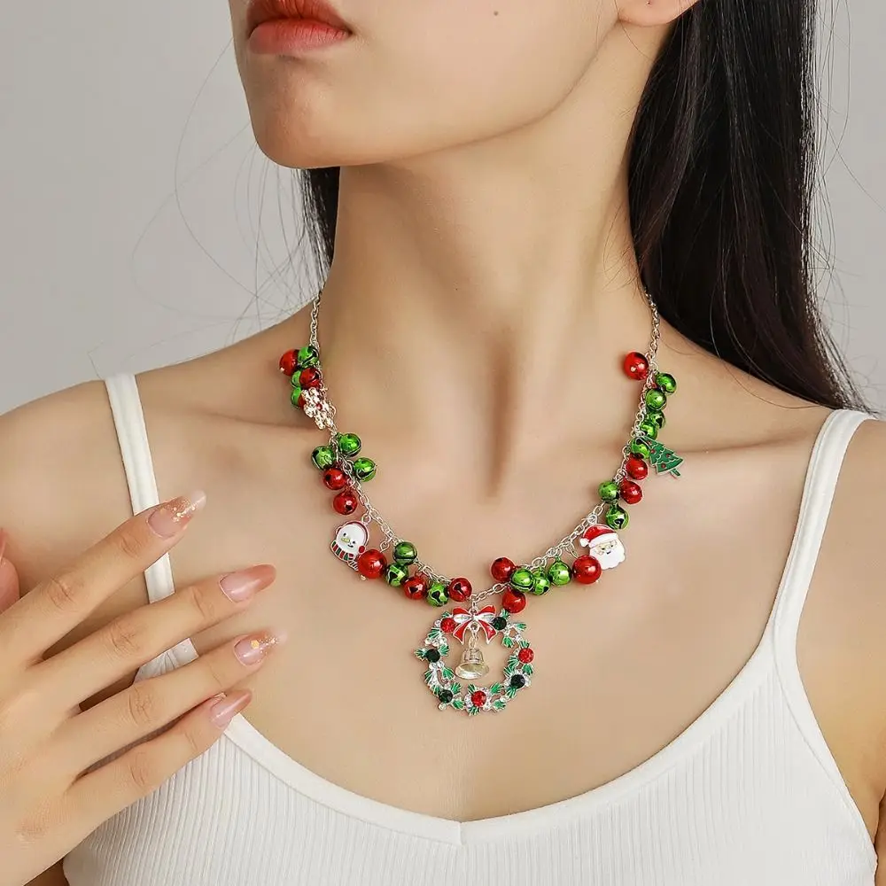 Korean Style Christmas Tree Necklace Santa Claus Clavicle Chain Red Green Bell Choker Necklace Sweet Elegant