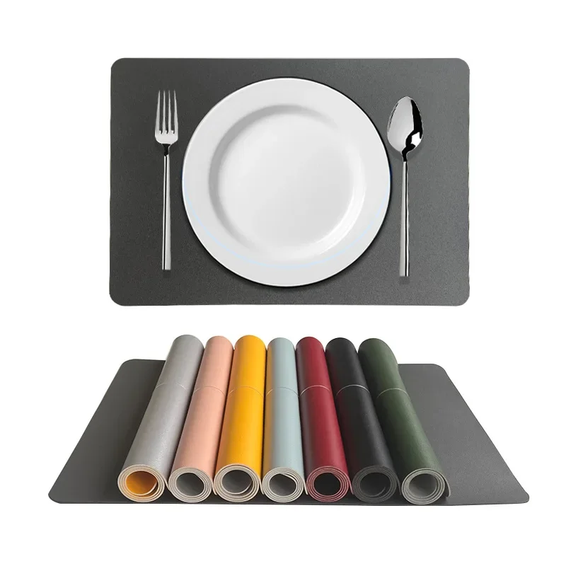 Simple Oblong Leather Placemat for Dinning Table Two-Color Hotel Home Dual-Purpose Table Mat Anti-hot and Anti-Skid Table Decor