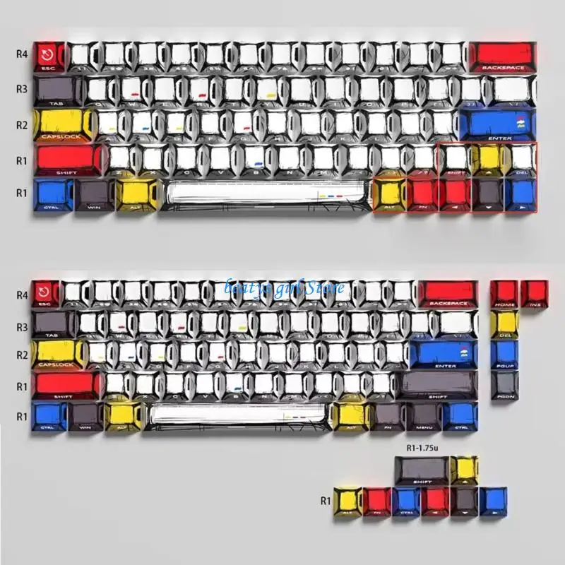 C7AB 64/74Pcs Side Print Dye-Sub Backlit Keycaps Original Profile for 60 61 63 64 65