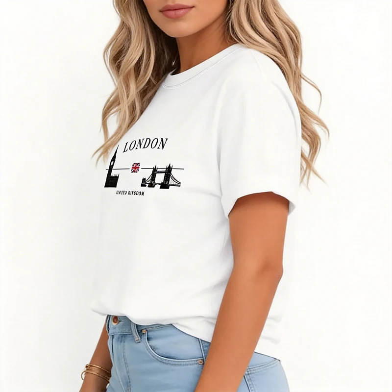 London United Kingdom Letter Print Vintage T-shirt 90s Y2K Crew Neck Short Sleeve Tops Tshirt Women's Casual Tshirt Clothes