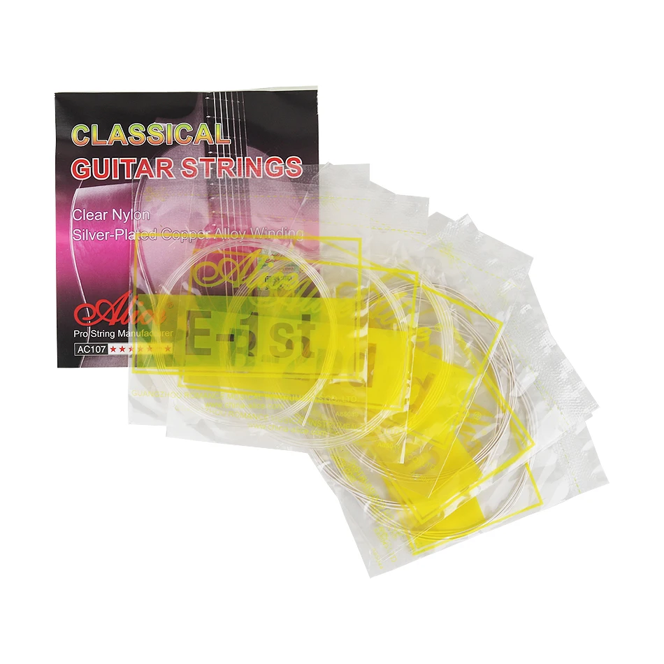 Alice A107-N/H 1st-6th Classical Guitar Strings Set Clear Nylon Core Silver Plated Copper Alloy Wound High/Normal Tension