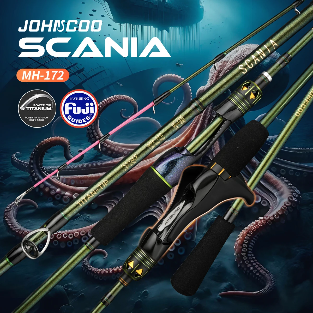 Johncoo 1.72m MH octopus Fishing rod with gun Grip Fuji rings light weight Boat fishing rod Casting fishing rod High Quality