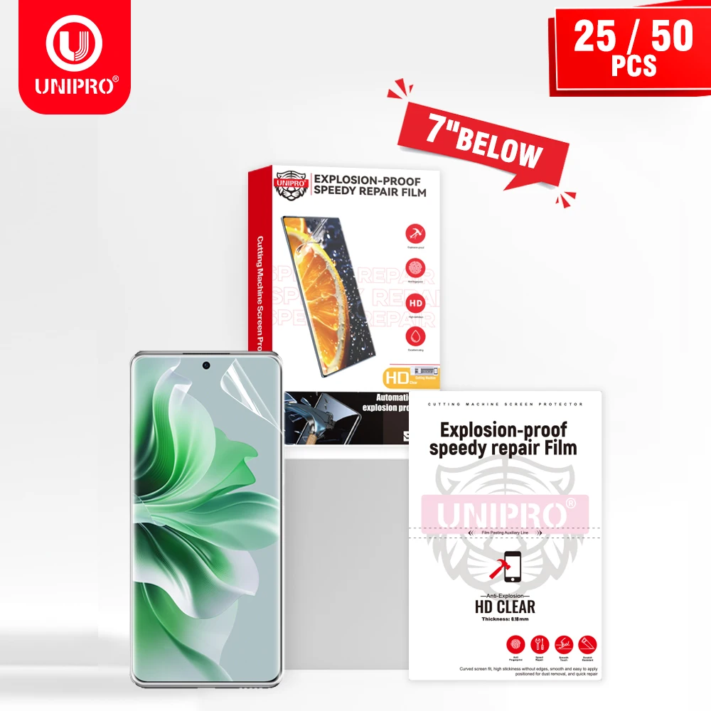 

Гидрогелевая пленка UNIPRO 25, 50 шт., HD, устойчивая к царапинам, для восстановления экрана, для станков для резки защитных пленок CA-390, CA-950, MX-5T