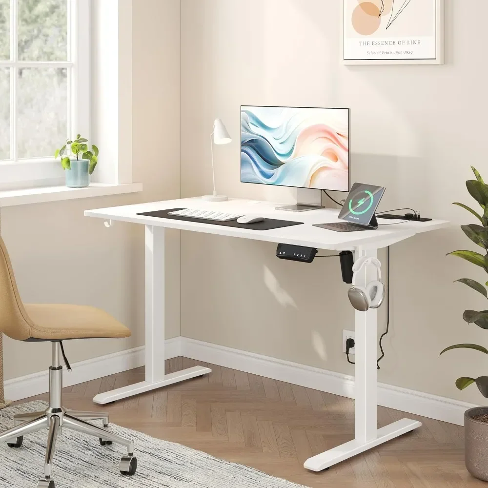 55 x 24 Inches Height Adjustable Electric Standing Desk with 3 AC & USB & Type-C Power Outlets, 4 Memory Heights & Child Lock