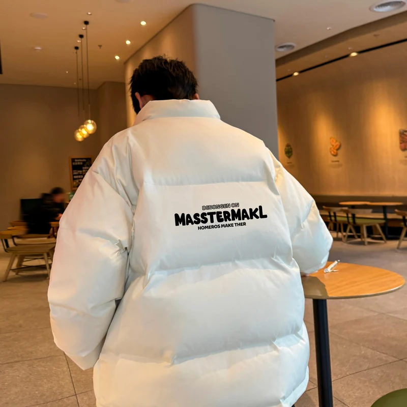 

Men's Winter Thiened Bread Sle down Cotton Jaet Stand Collar Warm Casual Outerwear Polyester Fiber Zipper Closure Coat