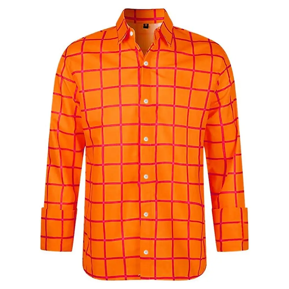New Men's Shirt 3D Plaid Print Long Sleeve Shirt Men's Cartoon Same Style Shirt Men's Oversized Clothing Fashion Lapel Top image 5