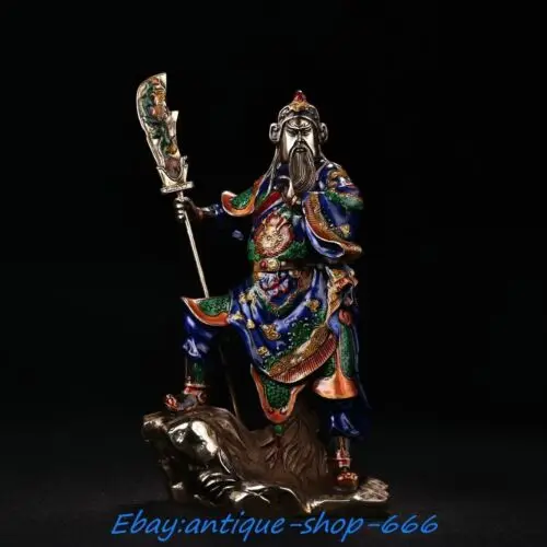 Chinese bronze cloisonne Gilt Dragon Warrior God Guan Gong Yu Guan Yu Statue