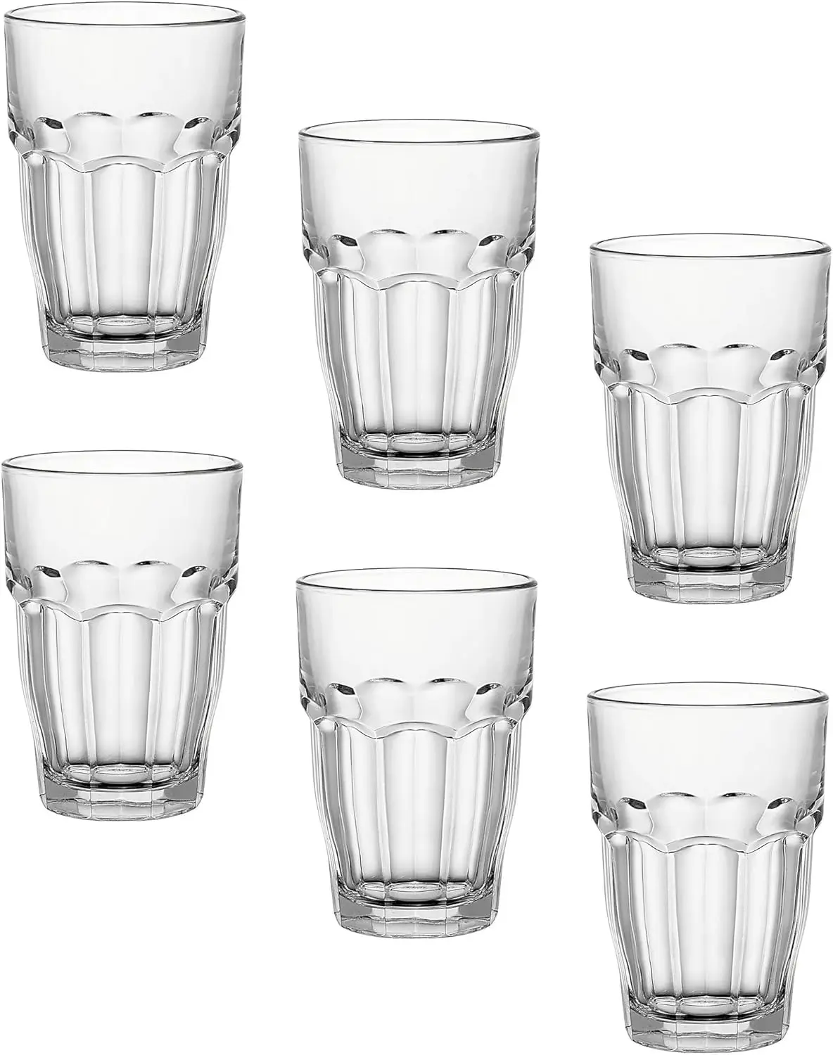 

Stackable Beverage Glasses Set of 6, Dishwasher Safe, 12.5oz Tempered Glass Tumblers for Daily Drinks