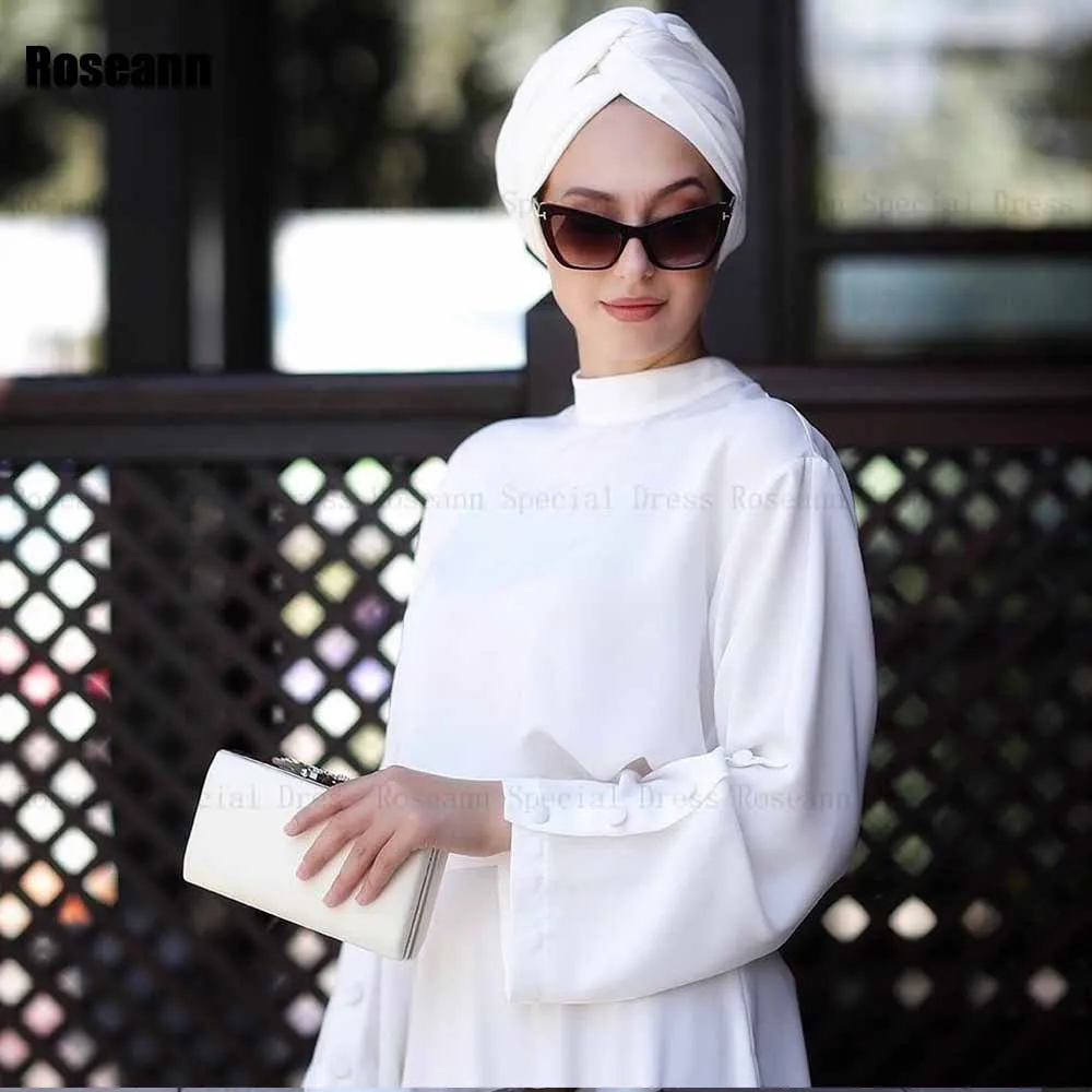 Muslim Exquisite High Collar A-line Wedding Dresses Button 2024 New Belt Draped Pleat Floor Length Bride Dress robe de mariée