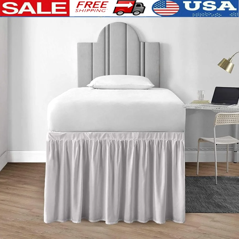 

Extra Long Twin XL Dorm Bed Skirt Ruffled Brushed Microfiber Elegant Design Split Corner Three Sided Machine Washable