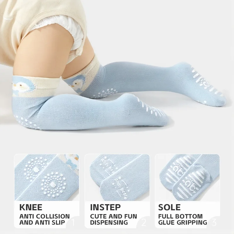 AIBEDILA 3 Pairs Warm Toddlers Knee High Socks Non Slip Skin-friendly Infant Indoor Floor Crawling AntiSkid Socks Girl/Boy 1-3Y